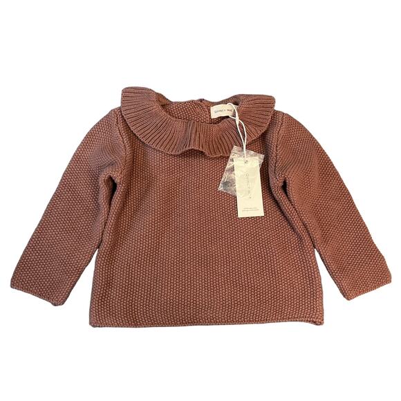 Quincy Mae Ruffle Collar Knit Sweater Pecan 6-12 Months New With Tags - Picture 2 of 8